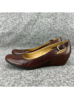 ✅Womens 10N Naturalizer Naja Brown Leather Slip On Wedge Heel Shoes PEELING